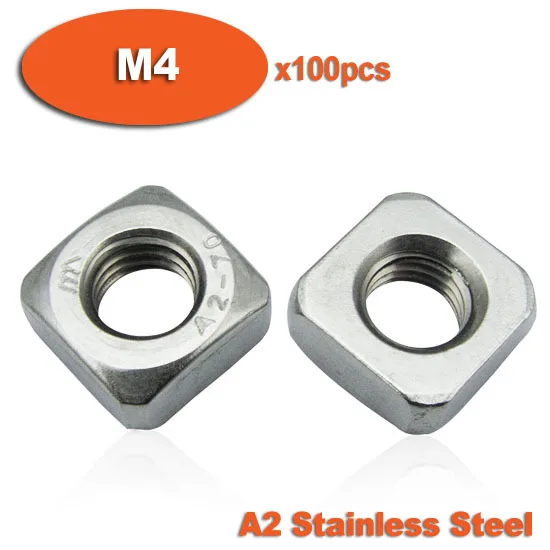 

100pcs DIN557 M4 A2 Stainless Steel Metric Square Nuts