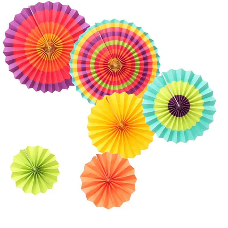 6pcs/set Colorful wheel Tissue Paper fans Flowers balls lanterns Party Decor Craft For Bar Birthday Party Wedding Decoration