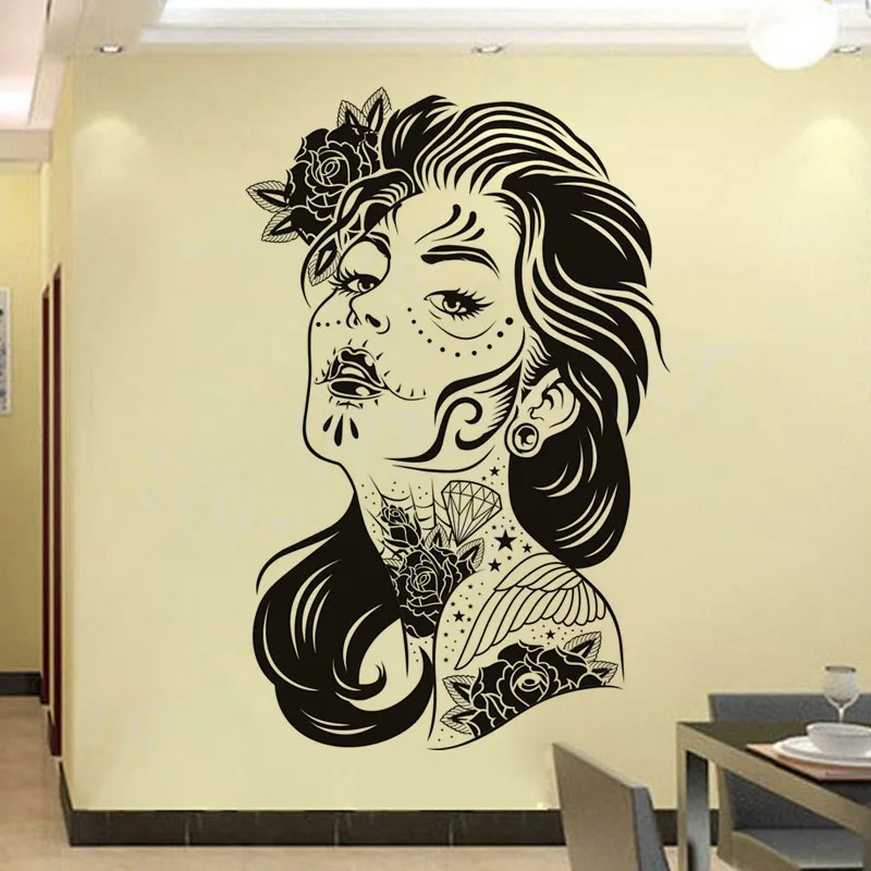 Flower Art Tattooed Woman Wall Sticker Hollow Out New Design Creative Home Decor Removable Vinyl For Living Room