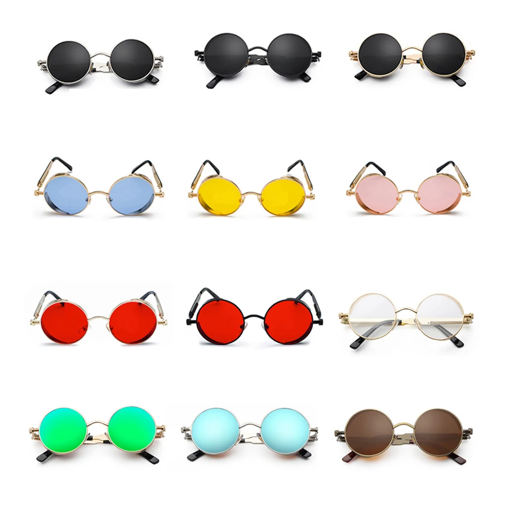 Kachawoo retro steampunk round sunglasses for men gift women red lens metal frame round sun glasses steampunk accessories