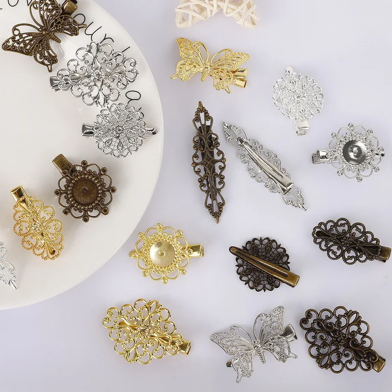 

Woman Girls Hairpins Hair Accessories Vintage Metal Gold Silver 4 Color Flower Piece, Tongue Iron Hair Clip Hairband Barrette