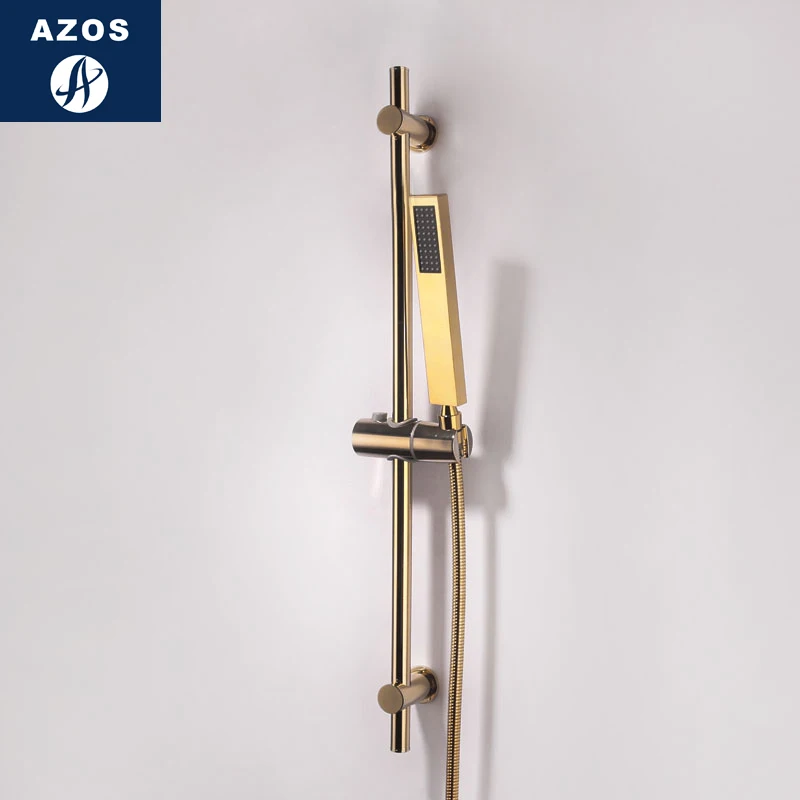 Azos Shower Rod SUS304 Stainless Steel Ti-Pvd Rise And Fall Single Function Rotatable Bracket Space Saving Bathroom Round HSSJ02