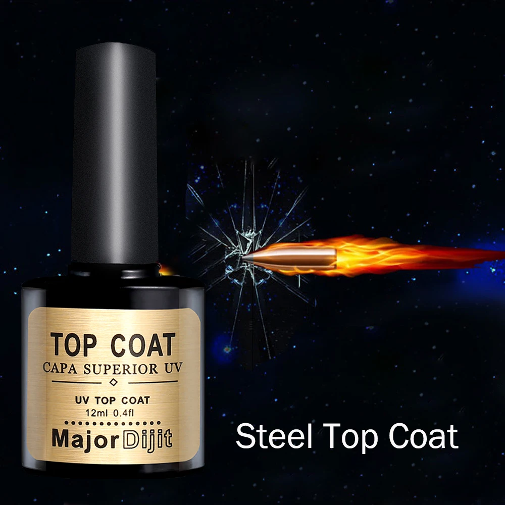 Major Dijit Steel Top Coat 12ml Nail Art Gel Polish DIY Tips Soak off Base Foundation No Sticky Layer Non-cleansing Topcoat