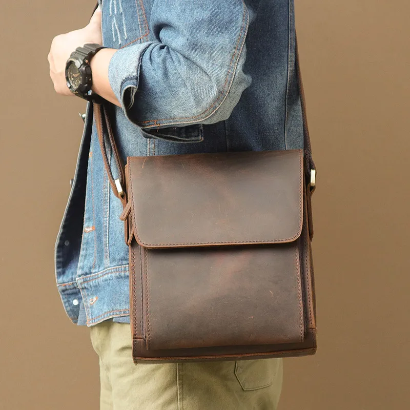 

Nesitu High Quality Casual Vintage Brown Black Genuine Crazy Horse Leather Men Messenger Bags Cross Body Male Shoulder Bag M7055