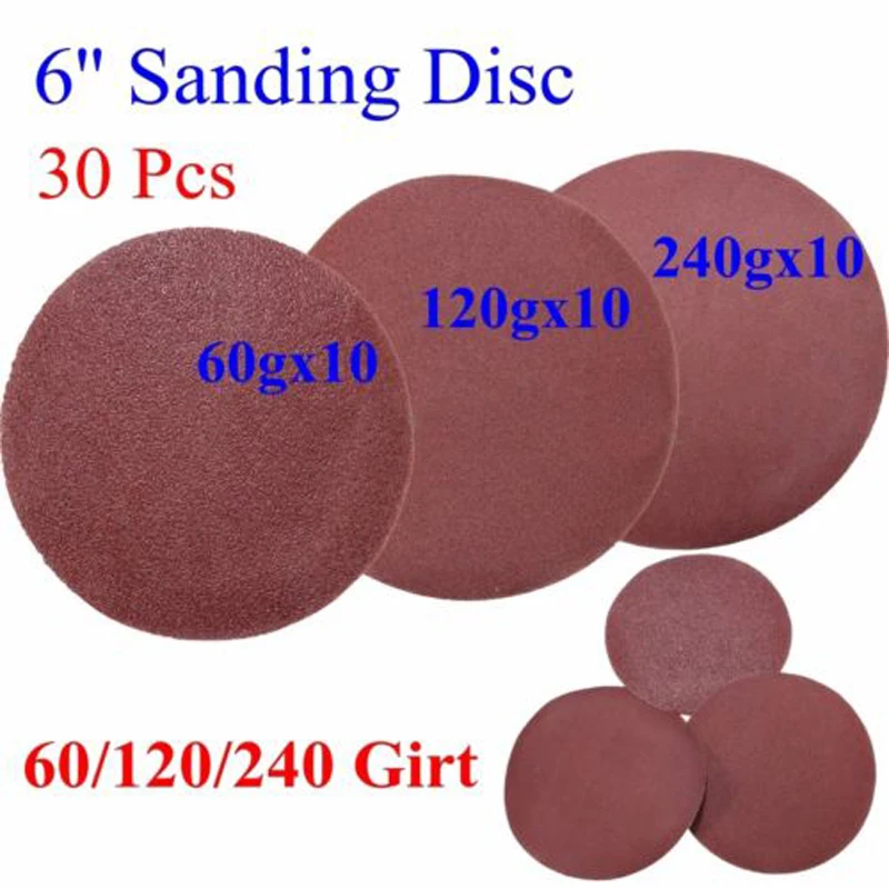 

30PCS x 6" Self Adhesive 60/120/240 Grit Sanding Disc Stick On Sandpaper Peel