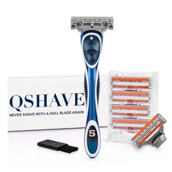 QShave Orange Series 3 Layer USA Blade Manual Razor Mens Shaving Razor with 6 Pieces X3 Blade Father's Valentine Day Gift