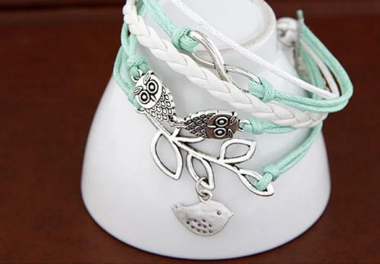 OWL Leather Bracelets - New Fashion Brand  Hand Made Leaf  Combination Multilayer Woven Bangle Bracelet Jewelry 18072