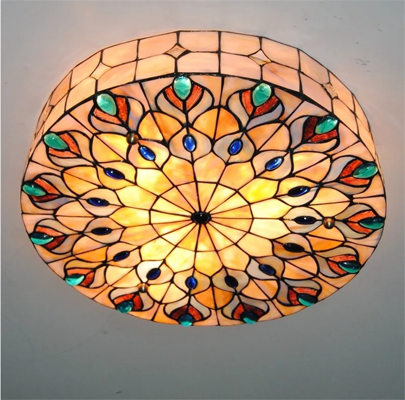 

Creative Meditteranean Sea Shell Peacock Tail E27 Holder Light Fitting Surface Mounted Ceiling Lamp Bedroom Ceiling Light