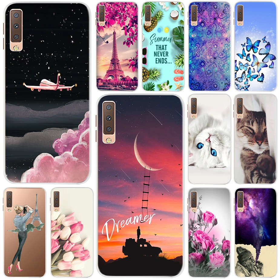 Silicone Case for Samsung A7 2018 Soft TPU Back Cover Print Phone Cases for Samsung Galaxy A7 2018 A750F A750 SM-A750F Case Capa