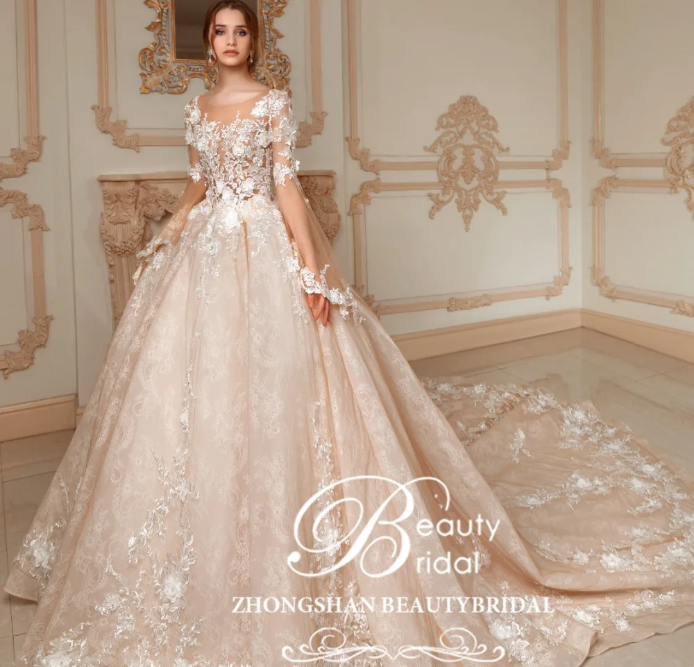 Luxury Princess O-Neck Wedding Dress  Plus Size And Lace  Ball Gown Wedding Dresses Vestidos De Noiva Robe De Mariage  SP003