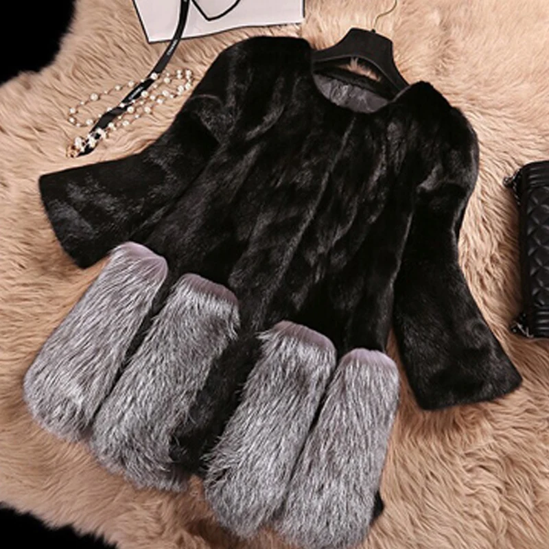 Faux Fur Coat for Women, Top Lined Imitation Fur Coat, New Winter Clothing Fashion, Whole Mink Fur Coat, Patchwork Coats