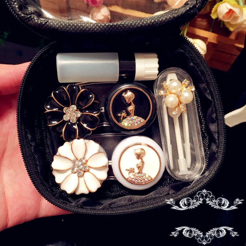 Fashion Cute Contact Lens Case Travel Kit For Women Flower And Beauty Handmade Contact Lens Box Contianer For Contact Lens