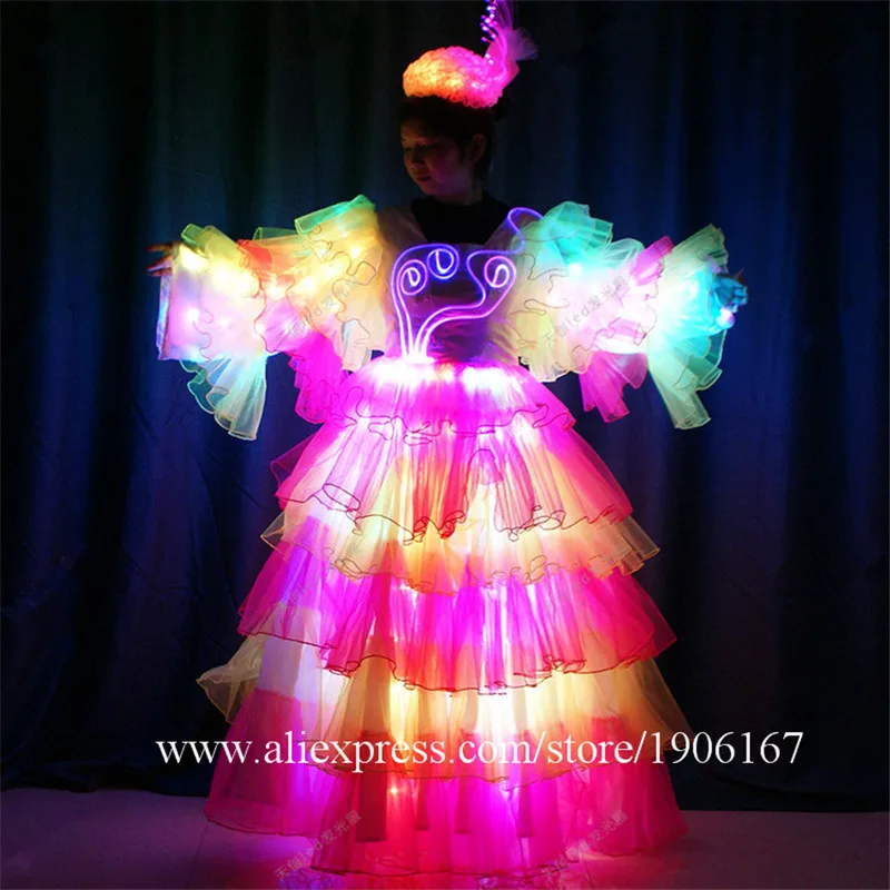 Programmable TV Model Show Led Luminous Party Event Carnival Dress Colorful Led Light Up Stage Performance Catwalk Costume