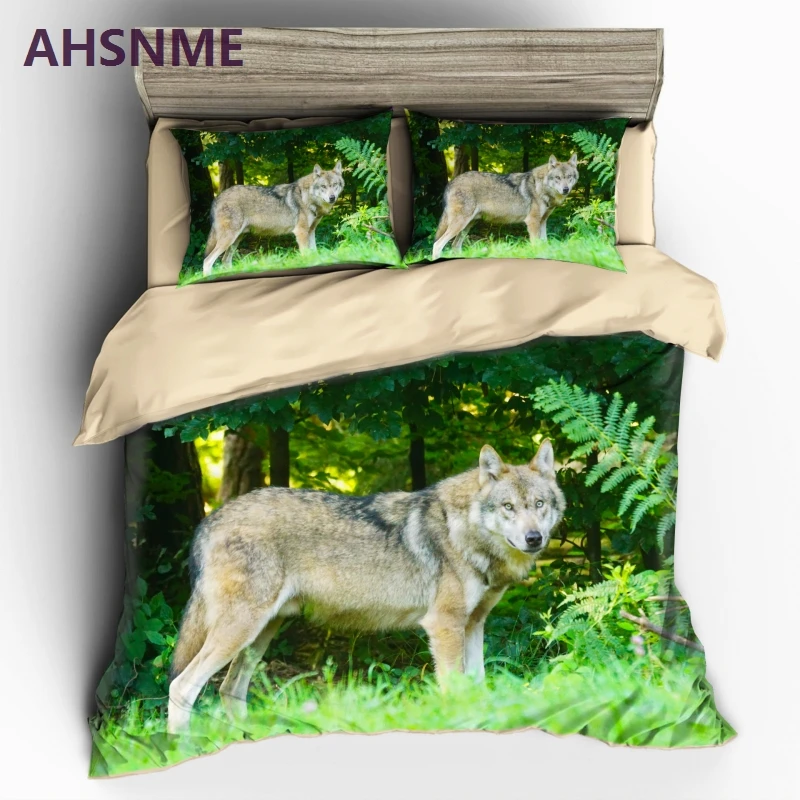 AHSNME Lonely Wild Wolf Pattern Bedding set Jungle Real Animal Photo Quilt Cover High-definition Print Home Textiles