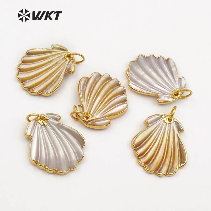 WT-JP056 WKT Exiquisite mini female jewelry natural scallop shell pendant with gold color plated 2018 new arrivals