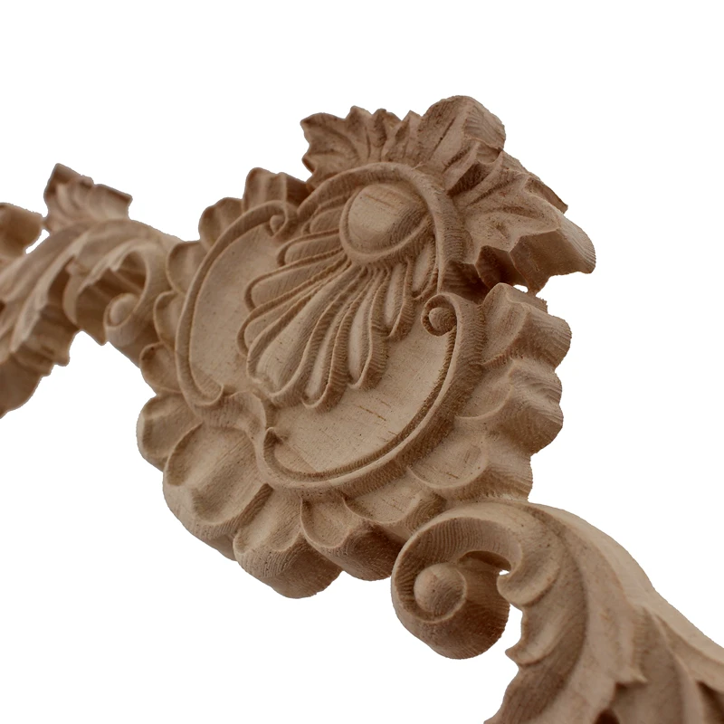 VZLX Flower Wood Carving Appliques Furniture Cabinet Unpainted Wooden Mouldings Decal Decorative Figurine Home Decoration Decor