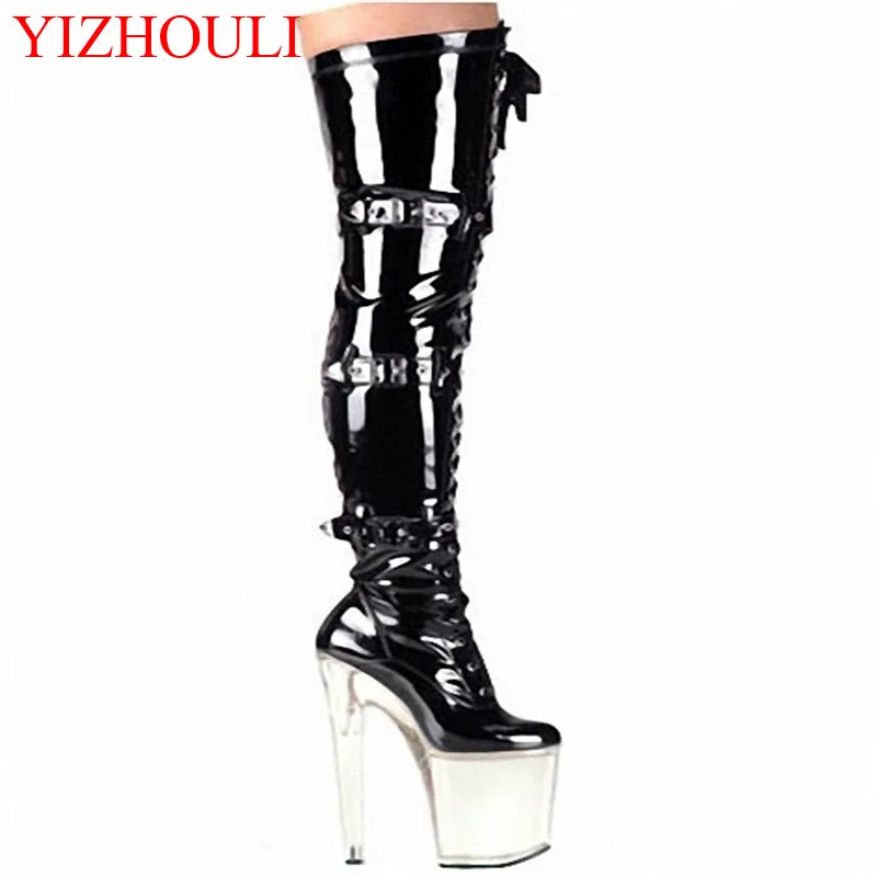 

Ultra 20cm Over The Knee Sexy Boots Soft PU Leather Thigh High Boots Sexy High Heel Shoes Platform Crystal Shoes