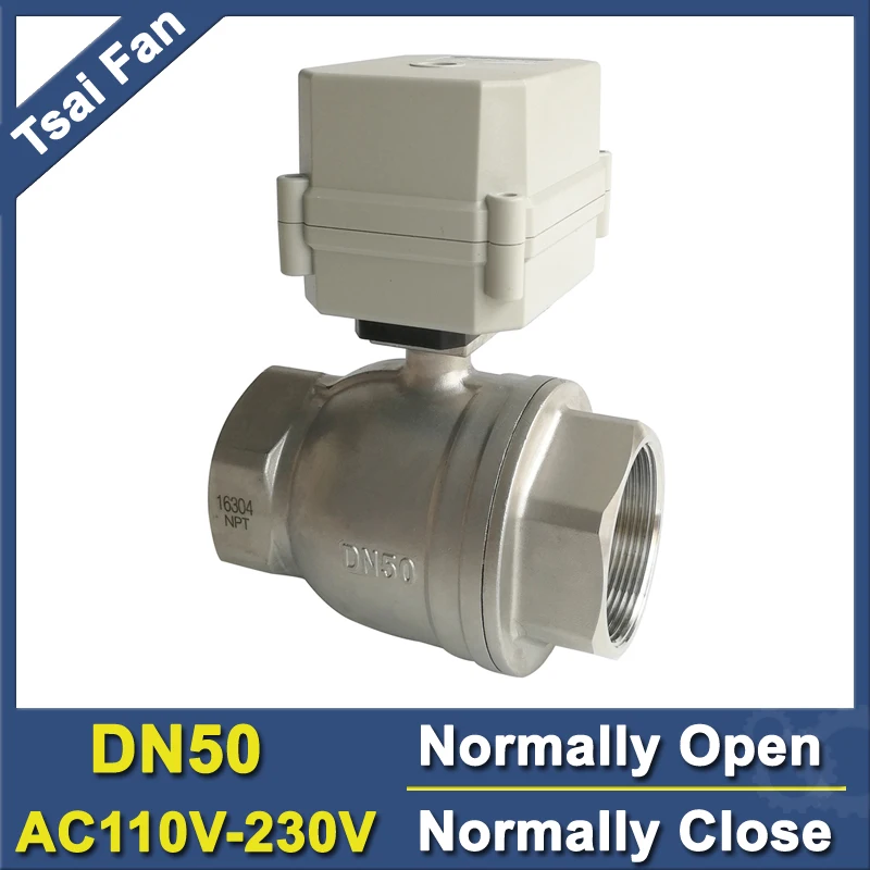 

2'' (DN50) Stainless Normal Open Normal Close Valve AC110-230V Metal Gear 10Nm Water Electric Valve On/Off 15 Seconds TF50-S2-C