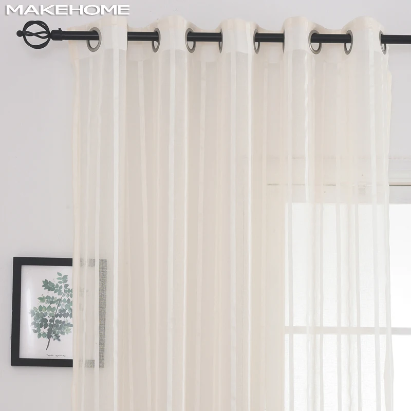 MAKEHOME Simple Style Vertical Stripe Sheer Tulle Curtains for Living Room Bedroom Voile Modern Tulle Window Blinds Drapes