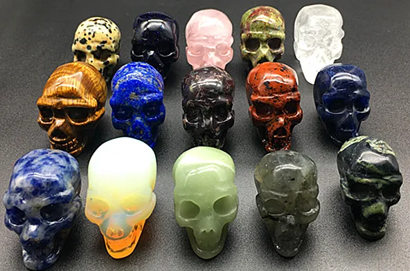 

15pc Natural Different Kinds of Gemstone Tiny Skulls Quartz Crystal Skull Healing