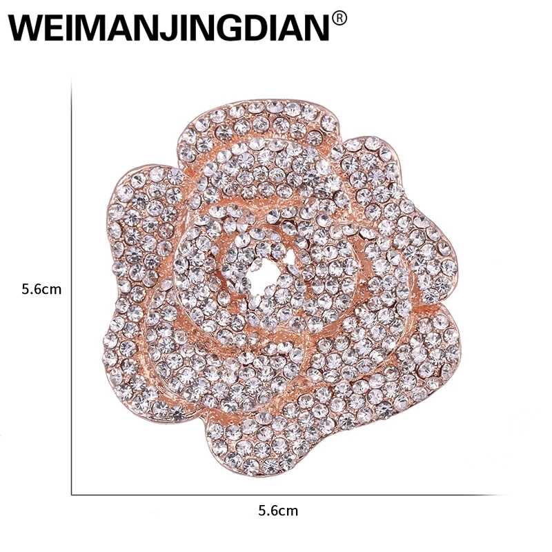 WEIMANJINGDIAN Brand Rose Gold Color Plated Pave Setting Crystal Rhinestones Rose Flower Wedding Decor Brooches