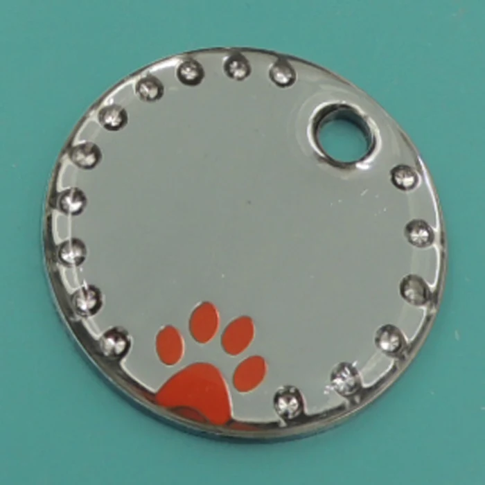 

Factory wholesale round inlaid stone blank dog tag cheap custom metal red paw dog tag