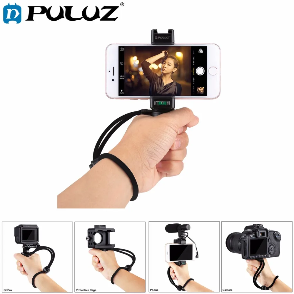 PULUZ F-Mount Smartphone Grip Handle Rig with Wrist Strap, Tripod Mount Adapter & Cold Shoe Mount for Led Video Light and Microp