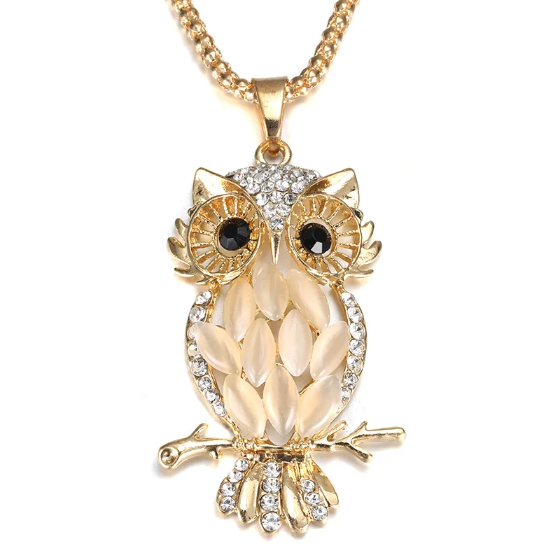 MODKISR Hollow Golden Zircon Lady pendant Box Owl Aromatherapy Locket Essential Oil Diffuser Magnetic Opening Necklace Jewelery