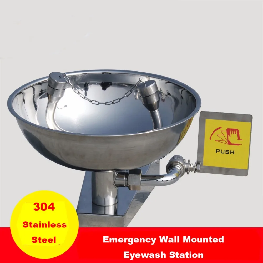 304 Stainless Steel Eye Wash Emergency Wall Mounted Eyewash Station Double Mouth Eye Washer