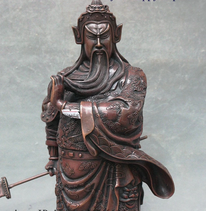 35CM Collect China Pure Bronze Guan Gong Yu Warrior God KwanKung Pavilion Ares Statue