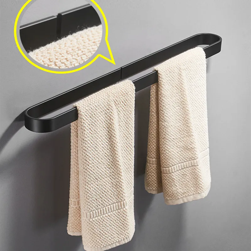 Towel Racks Black Aluminum Simple Style Nail-free U Pattern Towel Rod Towel Holder Kitchen Racks Bathroom Accessory Slipper Rack