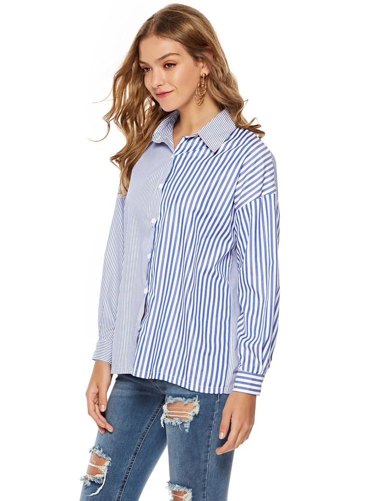 Women Blouses 2019 Fashion Long Sleeve Turn Down Collar Loose Striped Blouse Shirt Casual Tops Plus Size Blusas Femininas