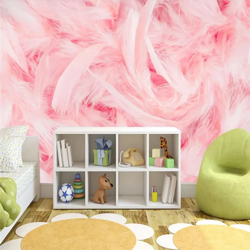 Beautiful Pink Flamingo Feather TV Sofa Wall Custom Wallpaper Mural Decoration