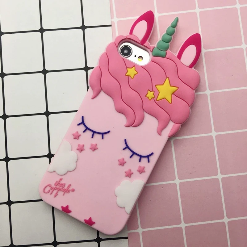 2018 3D Cartoon sexy ciglia rosa unicorno cavallo custodia per iPhone X 5 SE 6 6 s plus 7 8 plus nero bianco cover posteriore in gomma