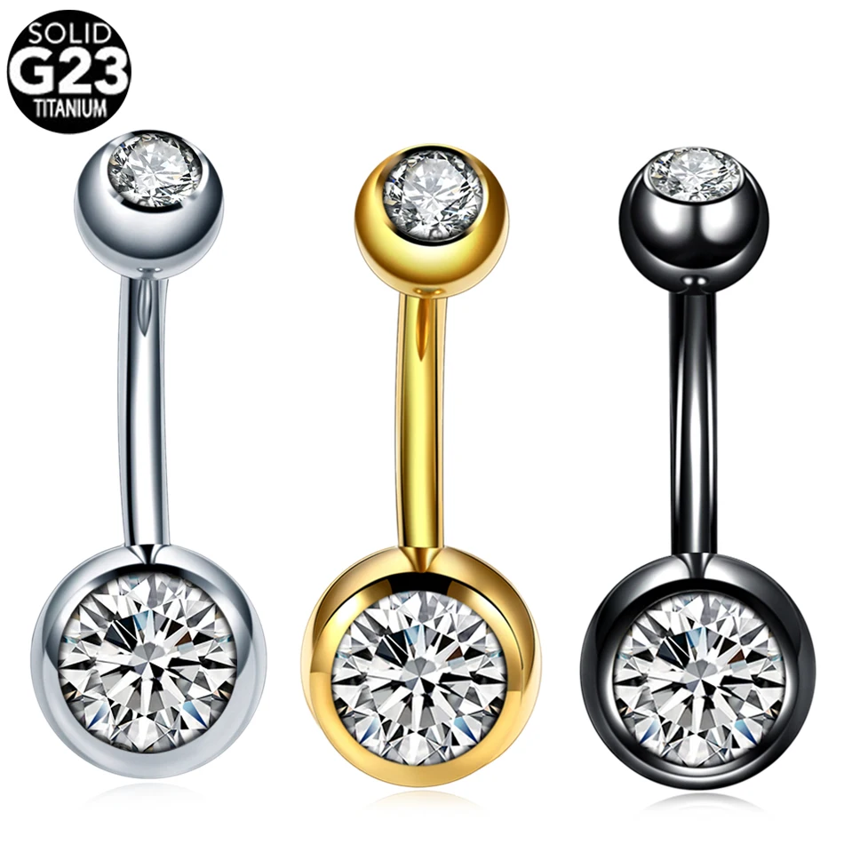 Piercing de titanio para el Ombligo, aro de cristal único con diamantes de imitación, Bola de 5/8mm, 14G, 1 unidad