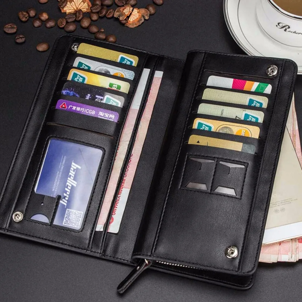 2022 Baellerry Men Wallets Long Double Zipper PU Leather Phone Pocket Large Capacity Men Purse Multifunction Classic Male Wallet
