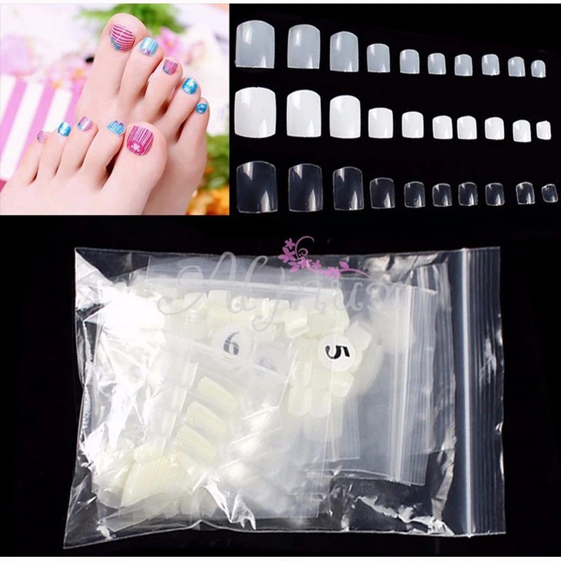 500PCS Fake Artificial Toe Nails Full Cover Acrylic Fasle Toenails French Foot Tips Pedicure DIY Nail Art Decor