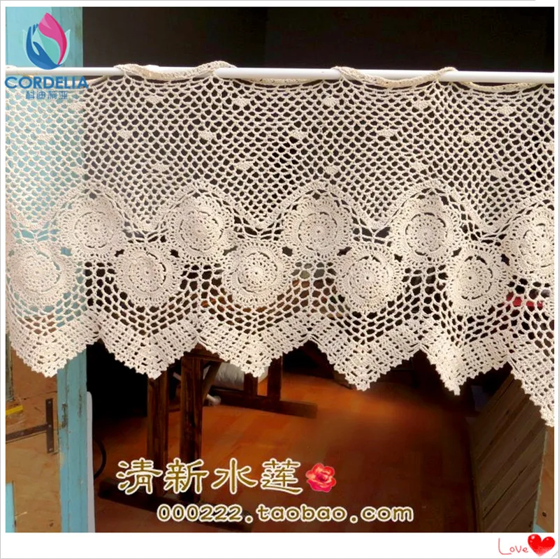 New Fashion Cotton Crochet Lace Curtains Window Cover Crochet Rod Curtain Cutout Coffee Curtain With Flower For Home Decor