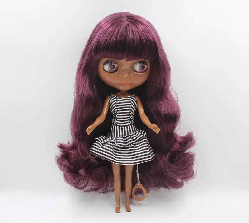 Blyth doll Blygirl Grape purple liu hai hair deep black body nude doll body 7 joint body DIY doll can replace scalp new skin