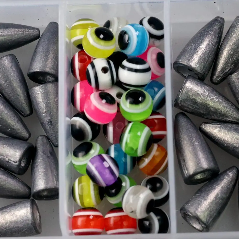 THKFISH 64pcs Fishing Weight Sinkers Kit Colorful Eye Beads 3.5g 5g 7g 10g Bullet Lead Sinker Sets DIY Carolina Rig Accessories