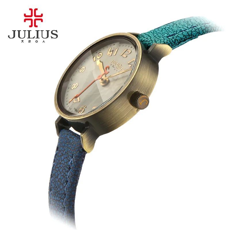 Blue Jeans Watch Women Antique Quartz Julius Watches Luxury Brand Casual Cool Gradient Leather Strap Bronze Whatch Clock JA-855