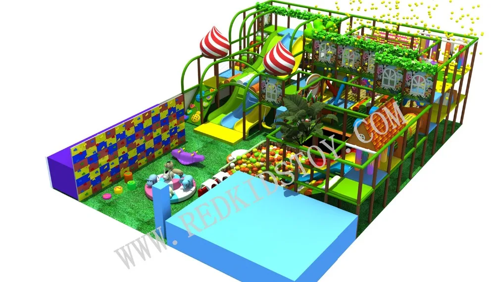 Custom-made EU Standard Jungle Themed Three Levels Indoor Playground With Large Triple Slide