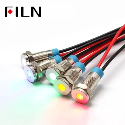 6mm 12v mini Metal LED Pilot Panel Dash Signal Indicator Warning light 14cm cable Chrome Finish Car Boat Marine