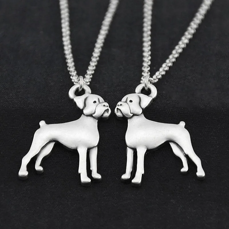 Vintage Silver Color Stainless Steel Long Chains Boxer Pendant Kolye Dog Charms Necklace For Women Men Jewelry Girls Gift 2018