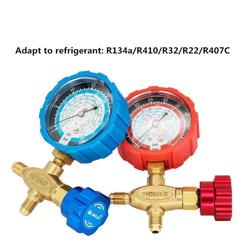 Pure copper refrigerant pressure gauge R134a/R410/R32/R22/R407C air conditioning and fluoride table Low/high pressure