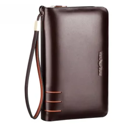 Nieuwe Merk Split Lederen heren Clutch Tassen Zakelijke Handtassen Dubbele Rits Grote Capaciteit Telefoon Portemonnee Handtassen Clutch Purse