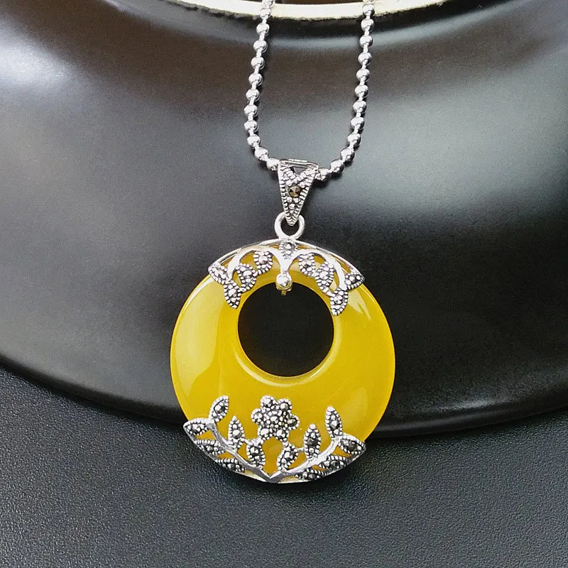 Real 925 Silver Pendant 100% Real S925 Solid Original Silver Natural White Yellow Green Agates Pendants for Women Jewelry Making