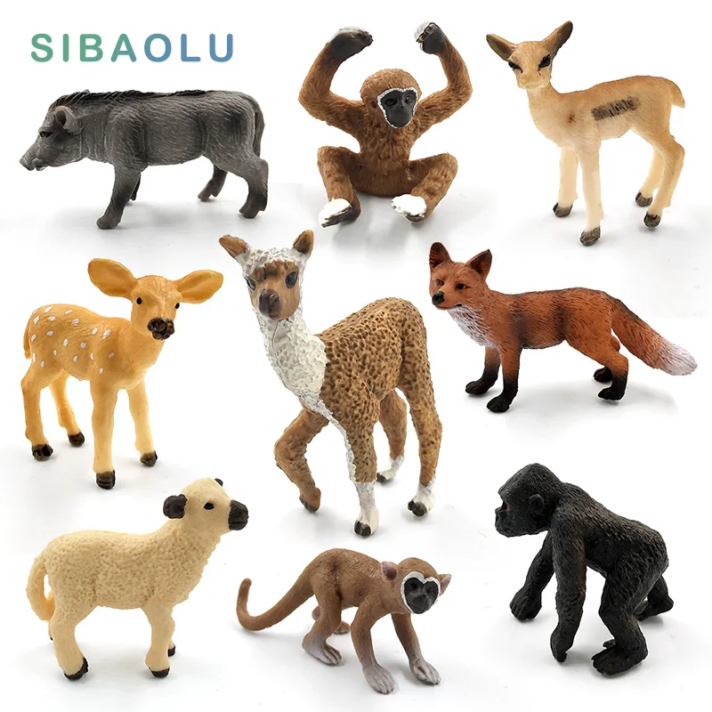 Simulation cute animal model figurine Mini Alpaca Warthog Chimpanzee Sheep Deer Fox Antelope Monkey Gibbon fairy home decor toys