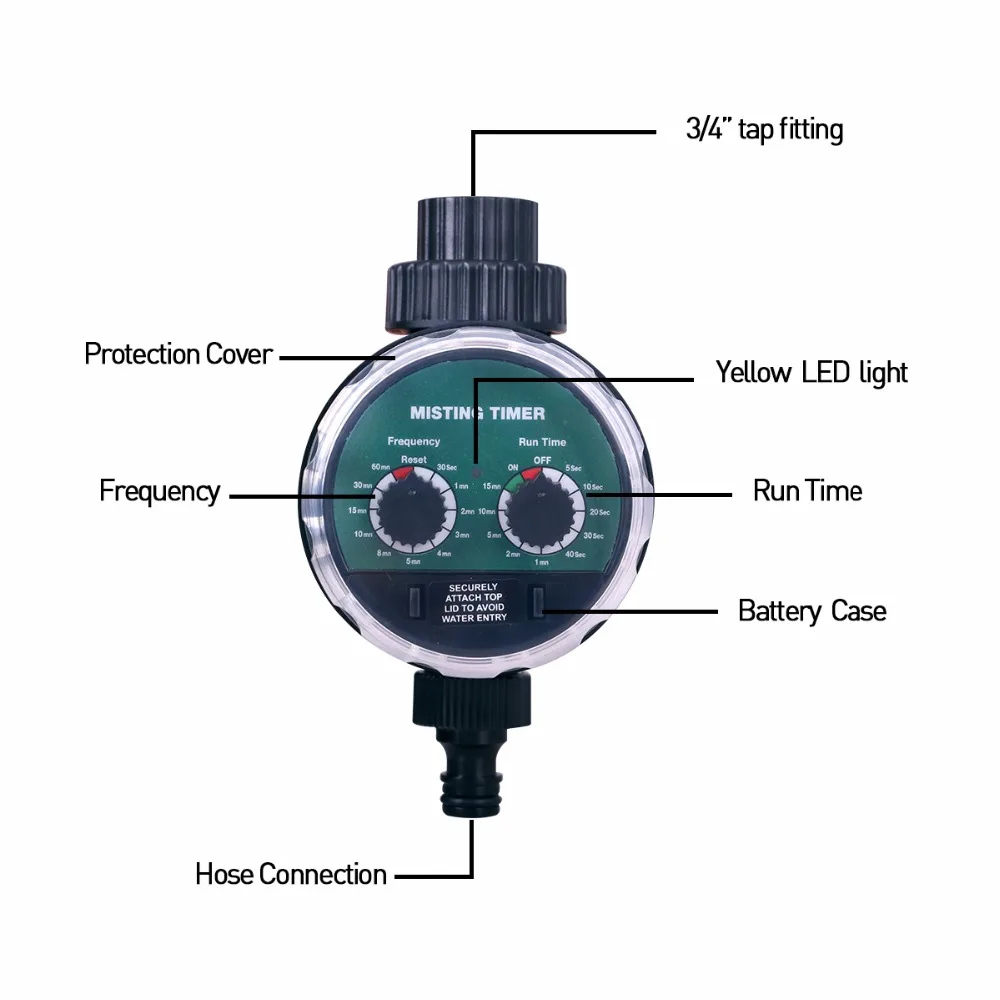 Válvula de bola de nebulización, temporizador de riego de segundos, temporizador de agua electrónico automático, controlador de jardín doméstico # 21025M2