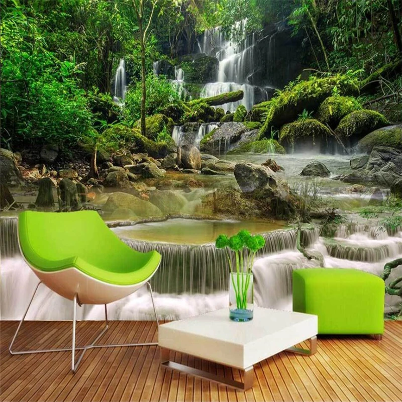 wellyu Water and water flow long water 3D natural scenery sofa background wall custom large fresco green wallpaper